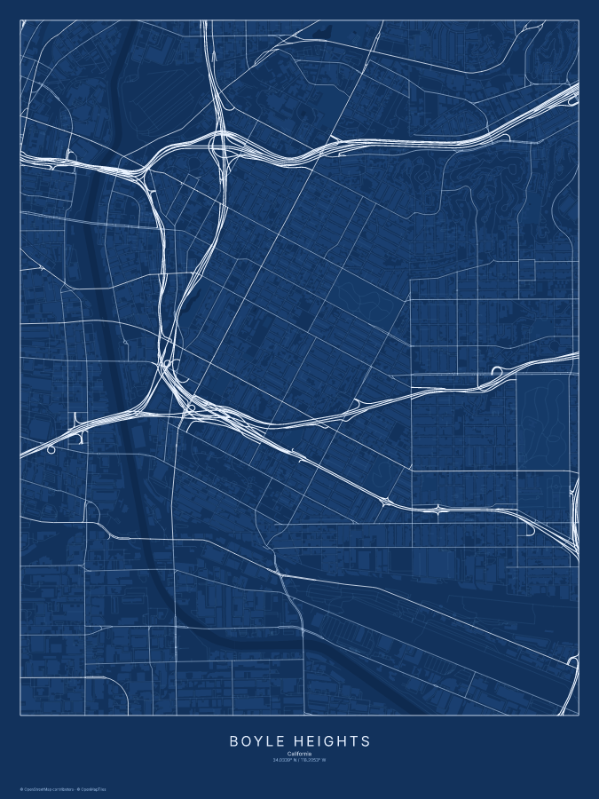 Boyle Heights map poster, blueprint style