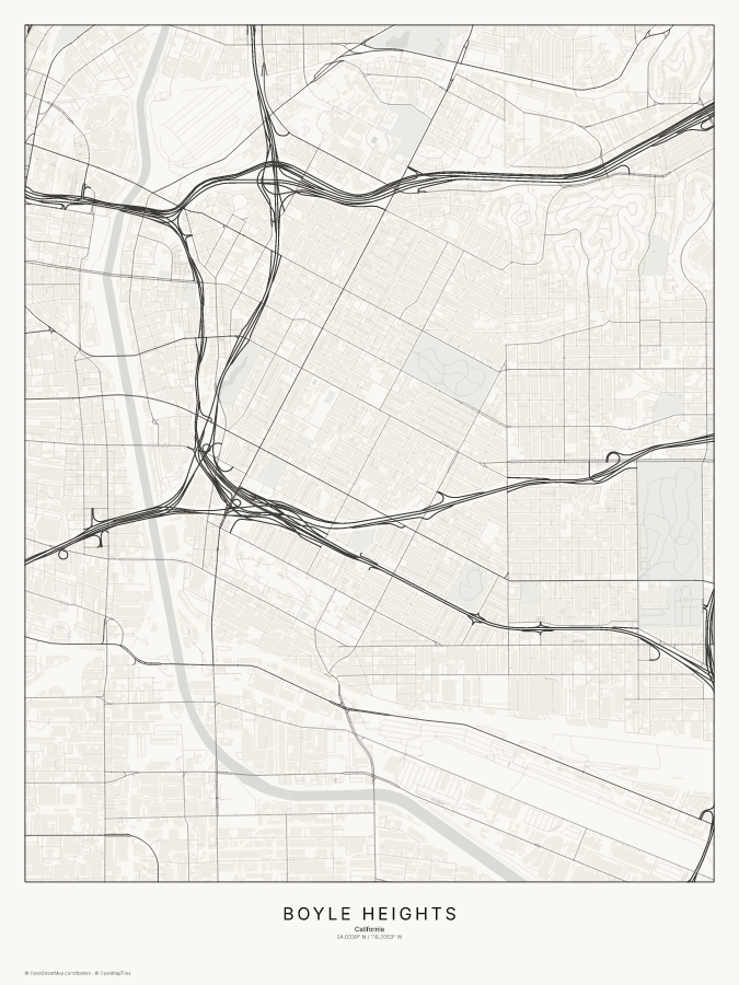 Boyle Heights map poster, classic style