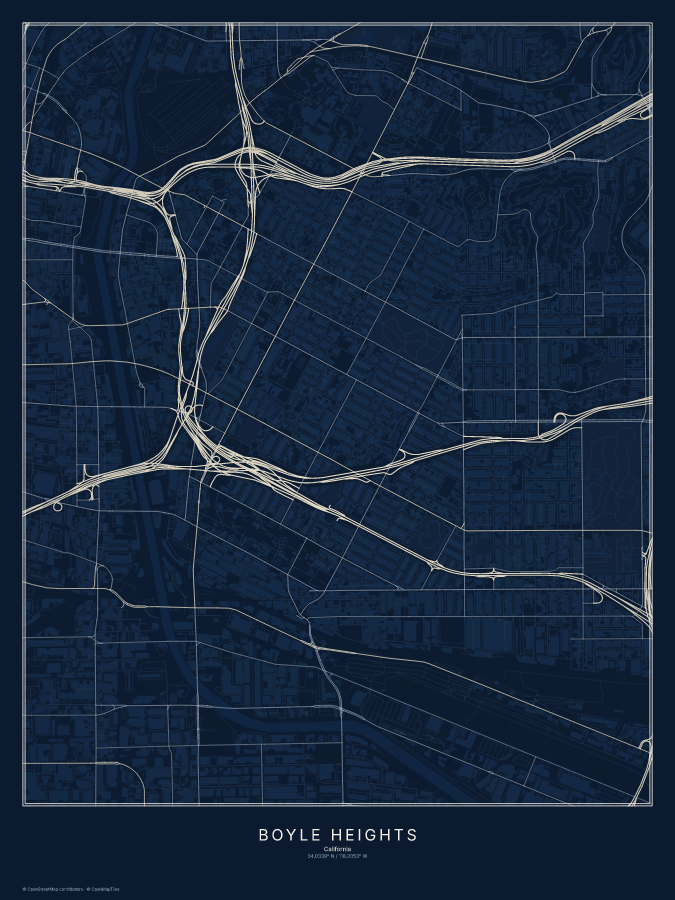 Boyle Heights map poster, midnight style