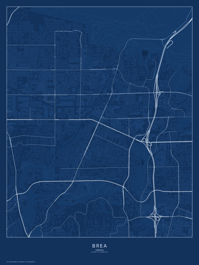Brea map poster, blueprint style