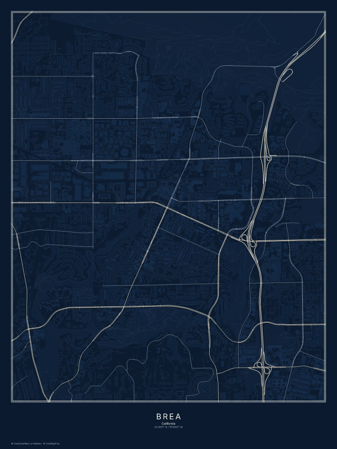 Brea map poster, midnight style