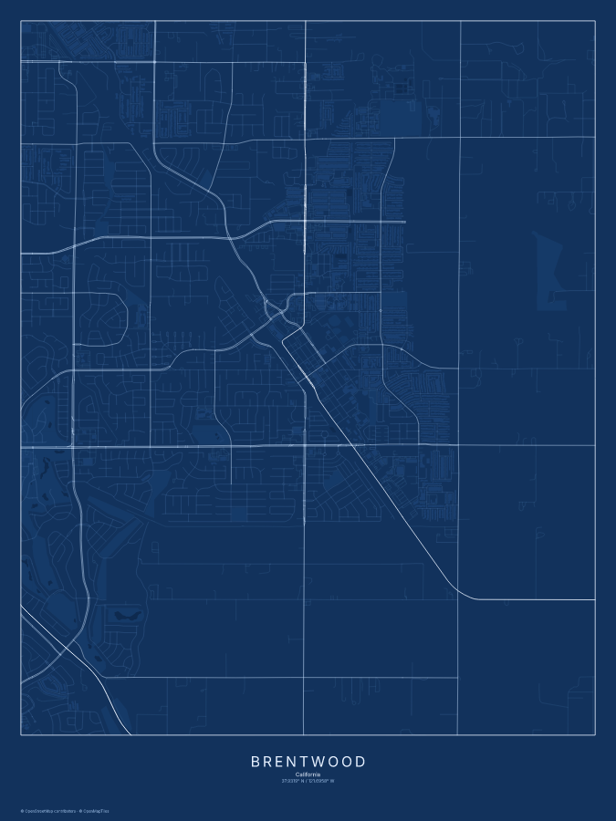 Brentwood map poster, blueprint style