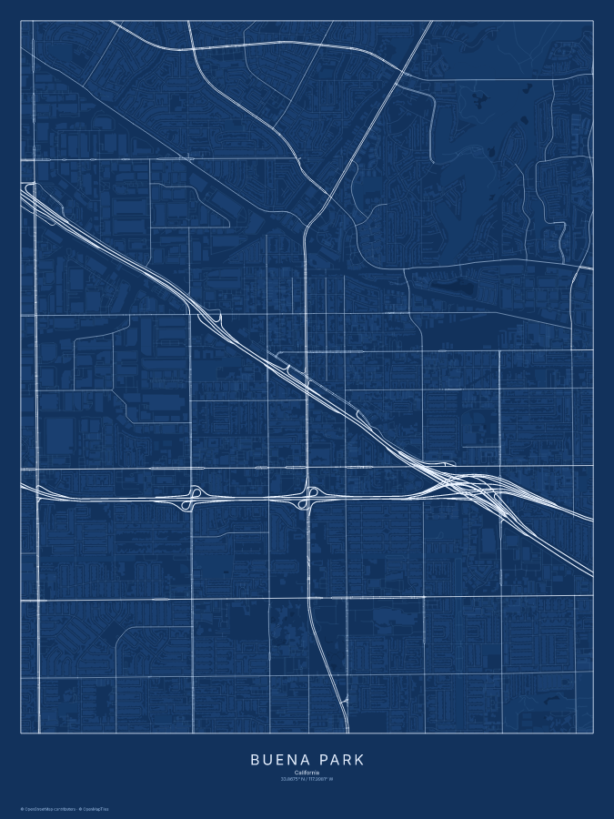 Buena Park map poster, blueprint style