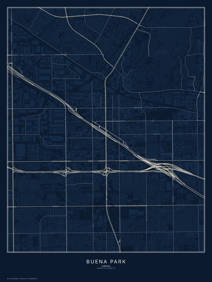 Buena Park map poster, midnight style
