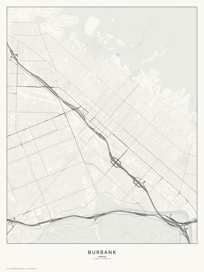 Burbank map poster, classic style