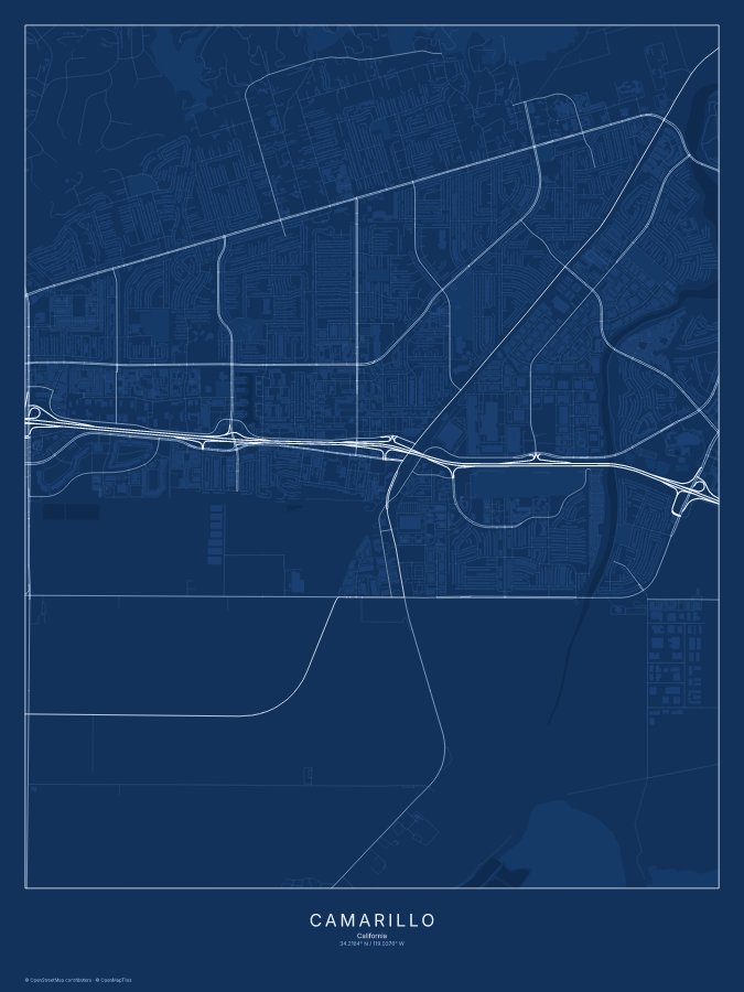 Camarillo map poster, blueprint style