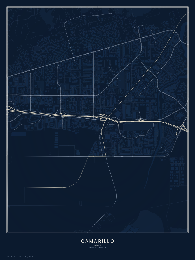Camarillo map poster, midnight style