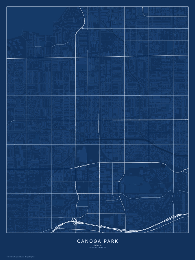Canoga Park map poster, blueprint style