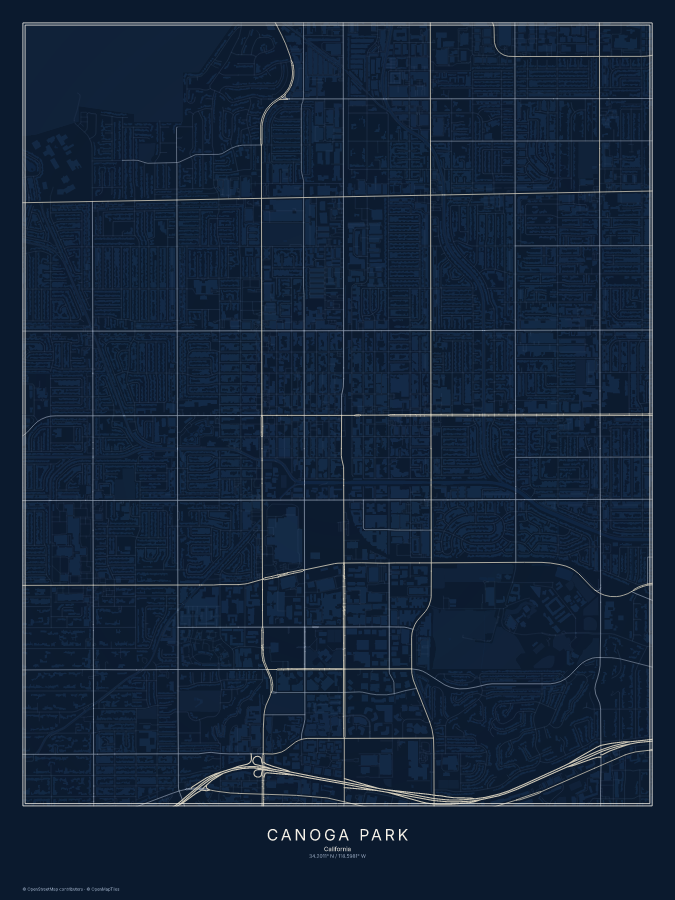 Canoga Park map poster, midnight style