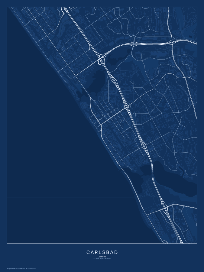 Carlsbad map poster, blueprint style