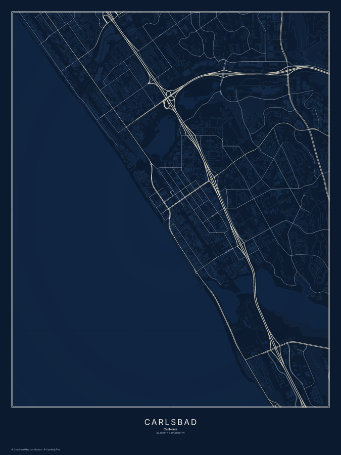Carlsbad map poster, midnight style