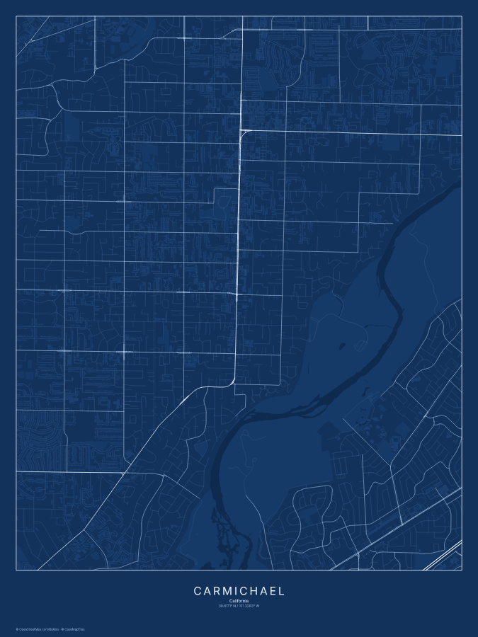 Carmichael map poster, blueprint style