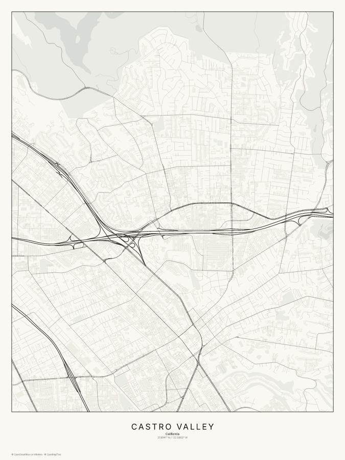 Castro Valley map poster, classic style