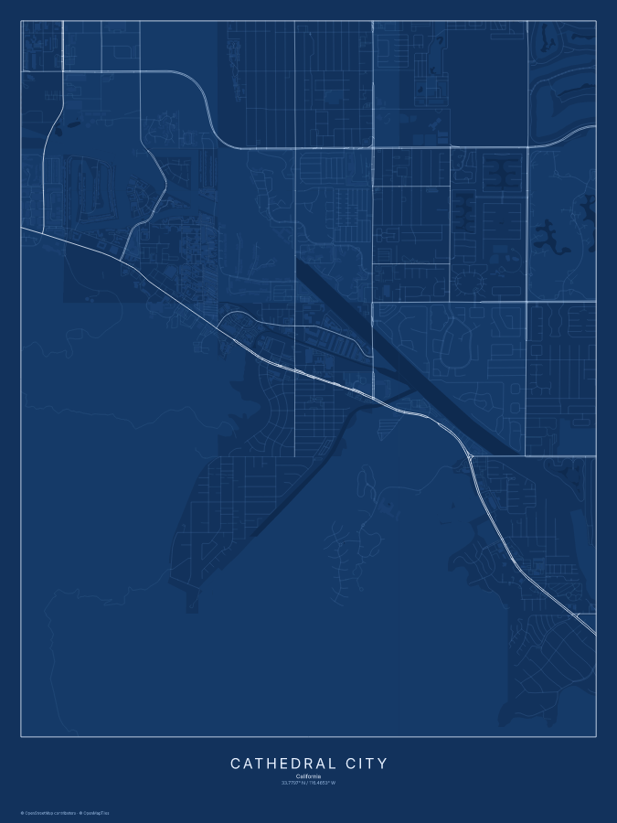 Cathedral City map poster, blueprint style