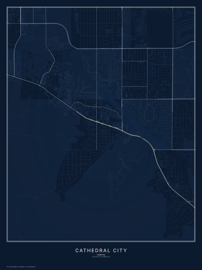 Cathedral City map poster, midnight style