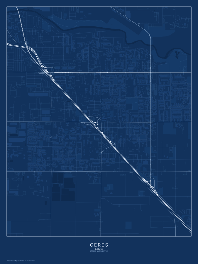 Ceres map poster, blueprint style