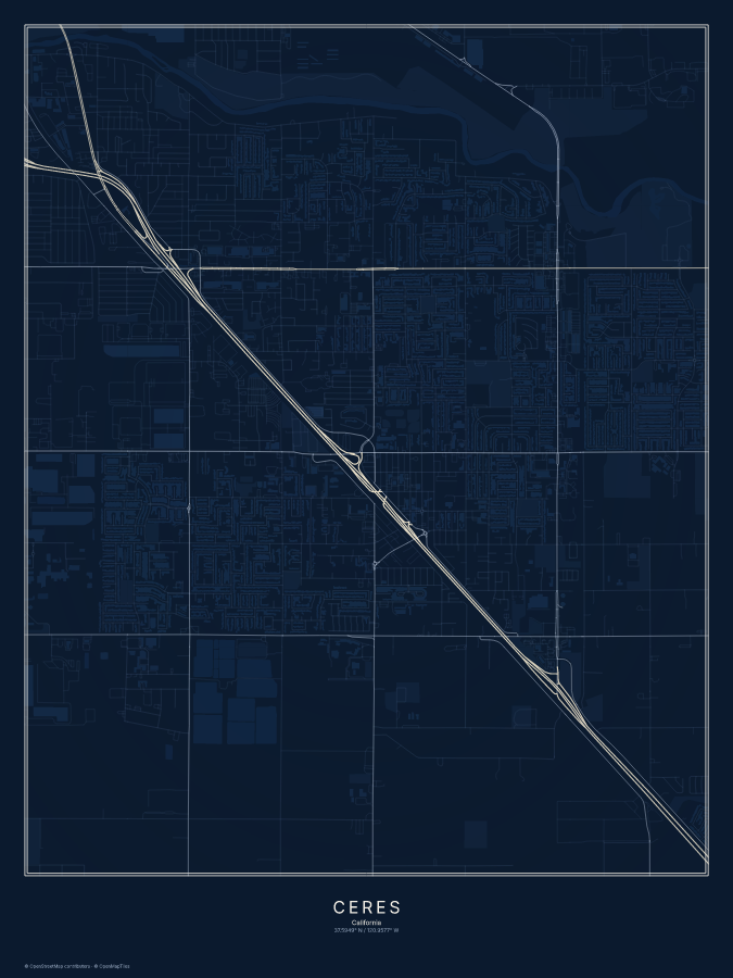 Ceres map poster, midnight style