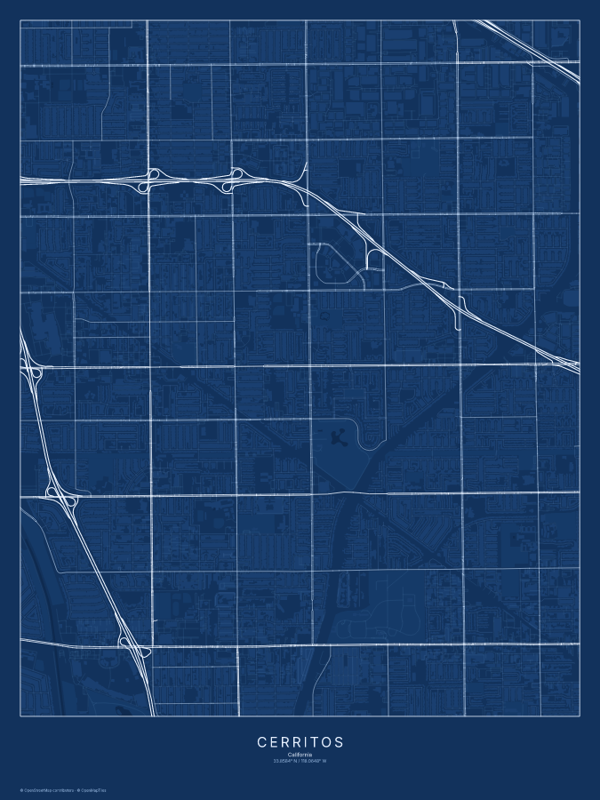Cerritos map poster, blueprint style