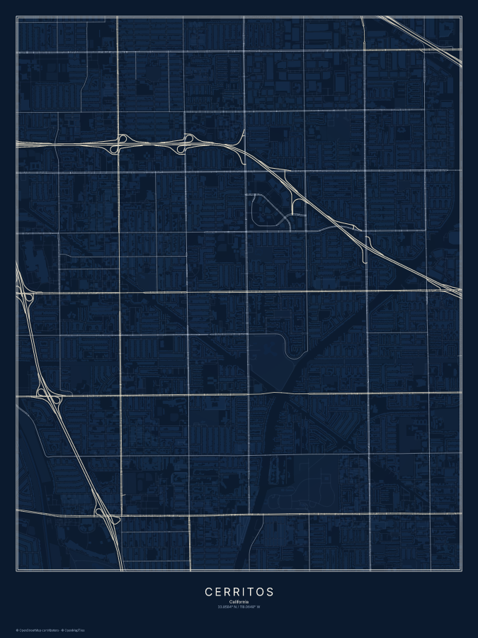 Cerritos map poster, midnight style