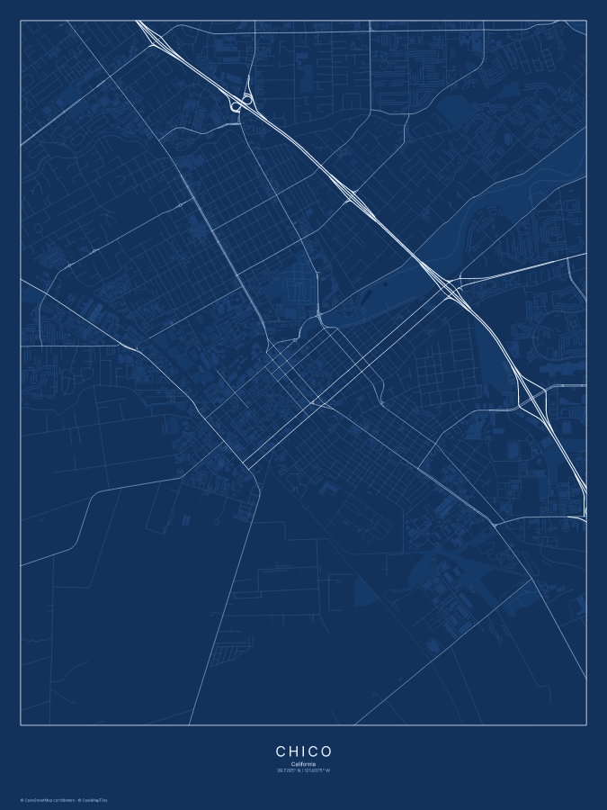 Chico map poster, blueprint style