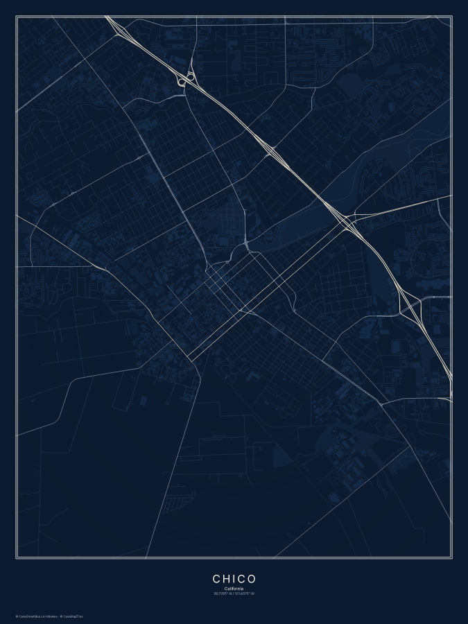 Chico map poster, midnight style