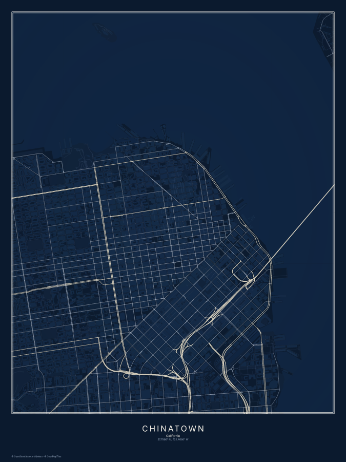 Chinatown map poster, midnight style