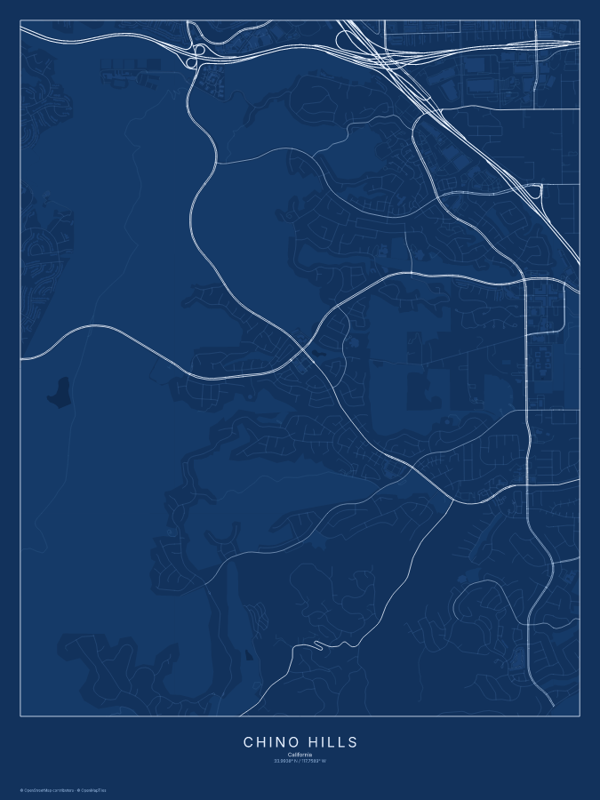 Chino Hills map poster, blueprint style