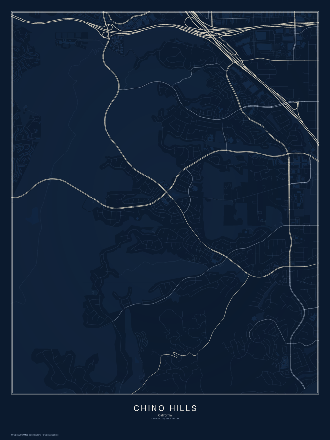 Chino Hills map poster, midnight style