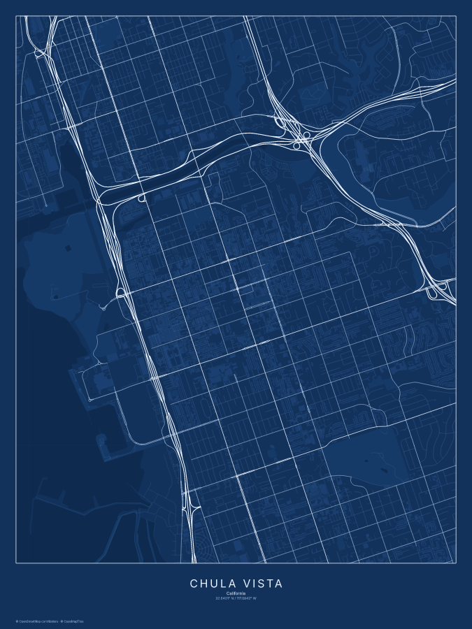 Chula Vista map poster, blueprint style