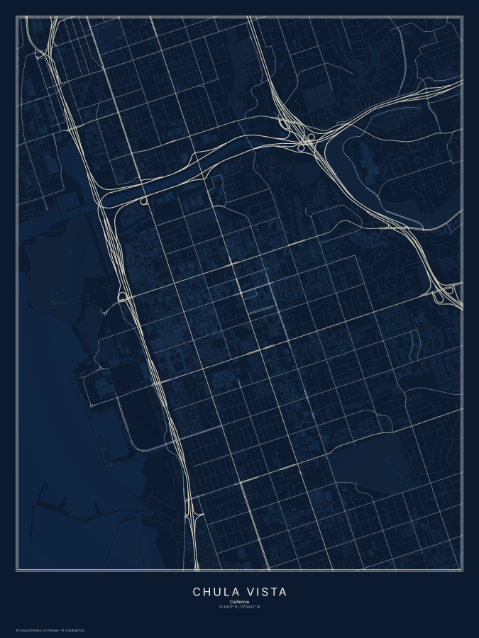 Chula Vista map poster, midnight style