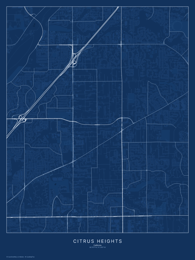 Citrus Heights map poster, blueprint style