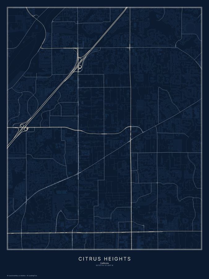 Citrus Heights map poster, midnight style