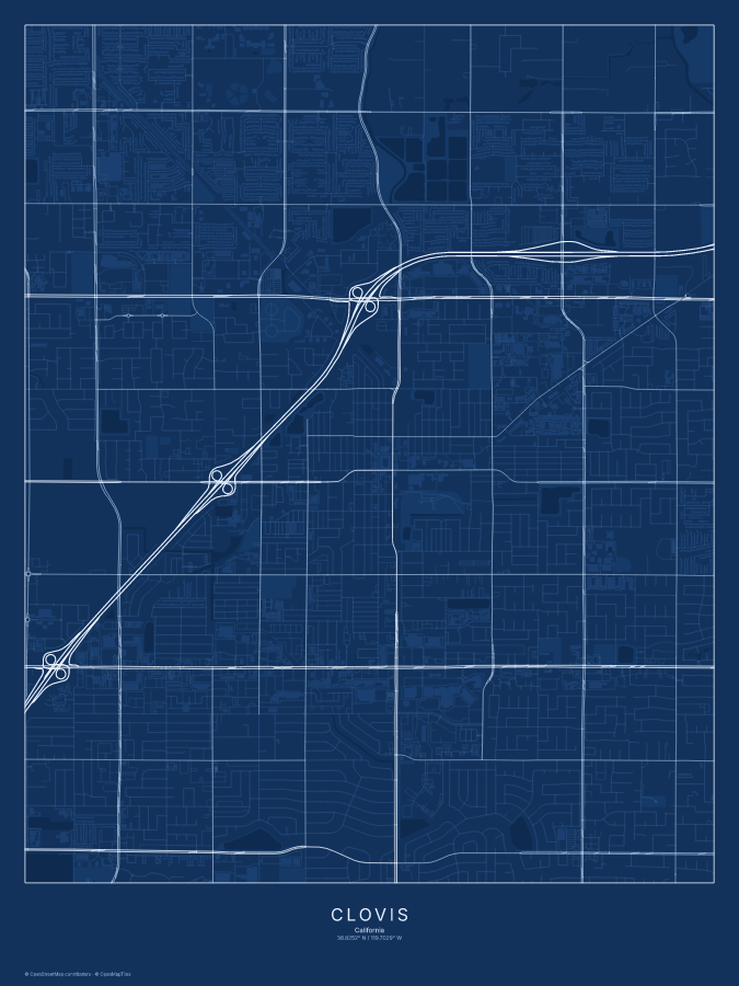 Clovis map poster, blueprint style
