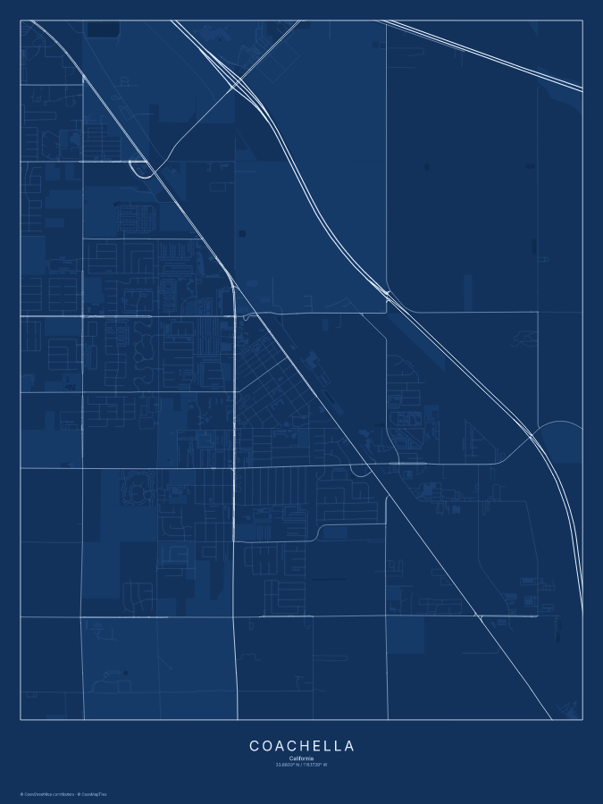 Coachella map poster, blueprint style