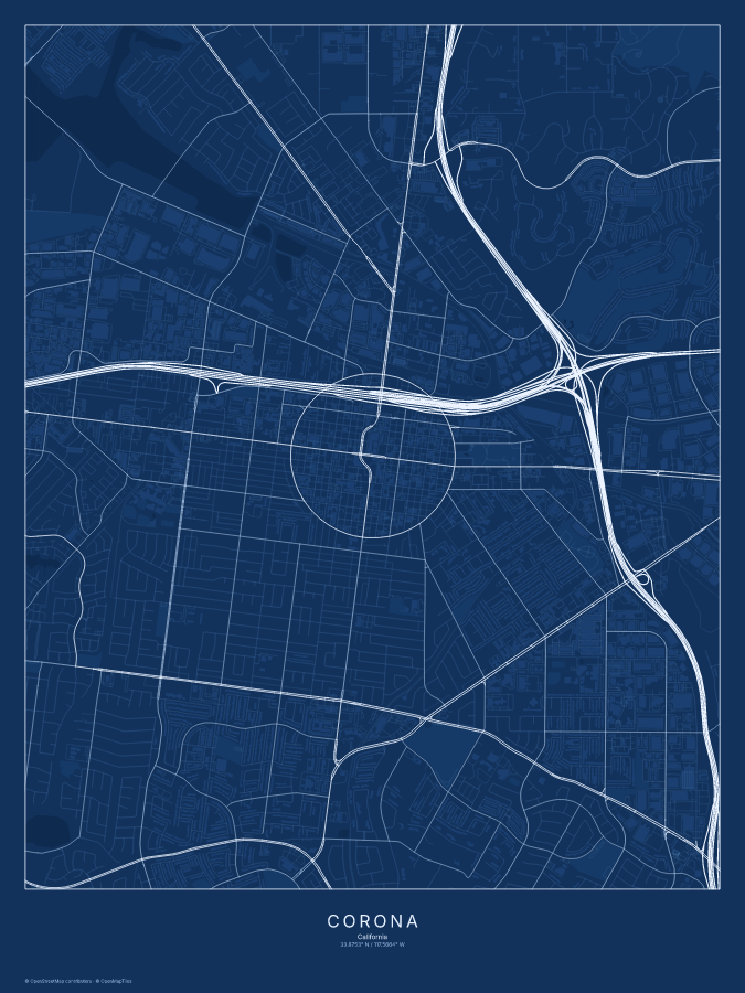 Corona map poster, blueprint style