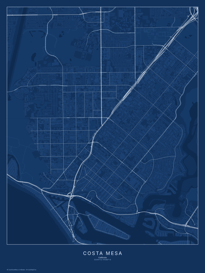 Costa Mesa map poster, blueprint style