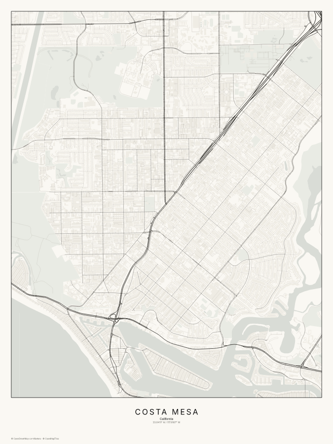 Costa Mesa map poster, classic style