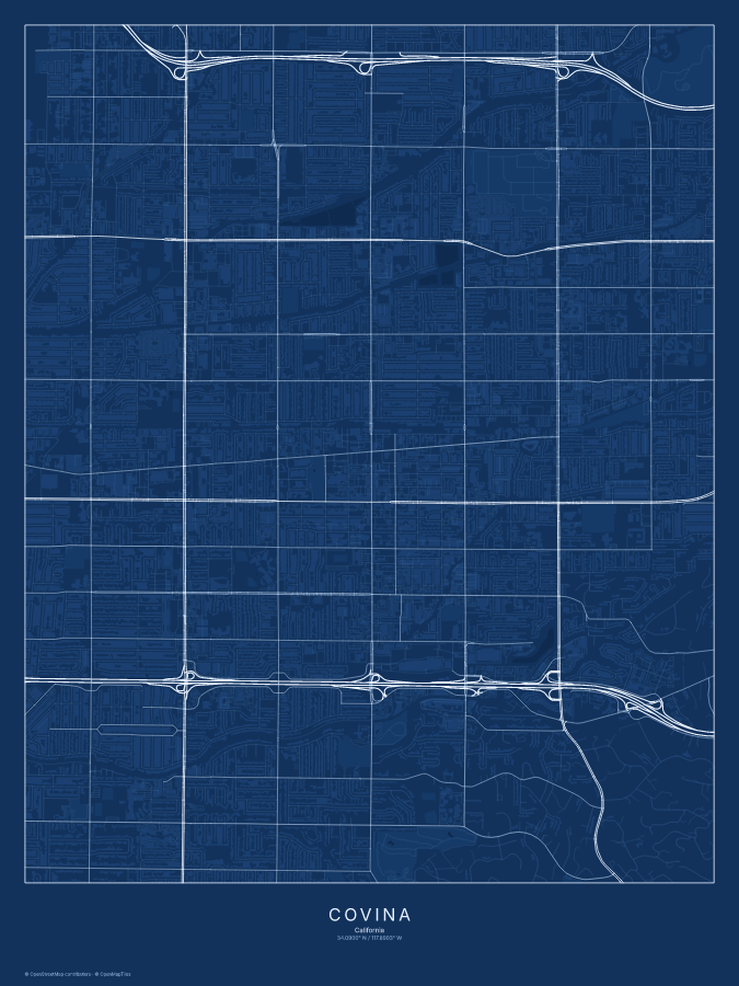 Covina map poster, blueprint style