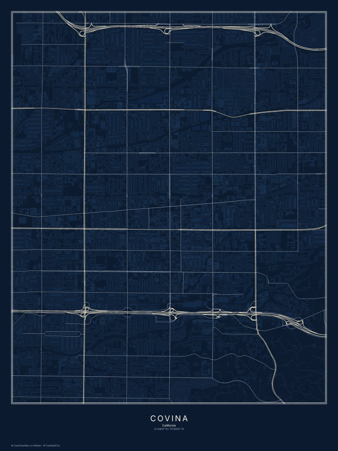 Covina map poster, midnight style