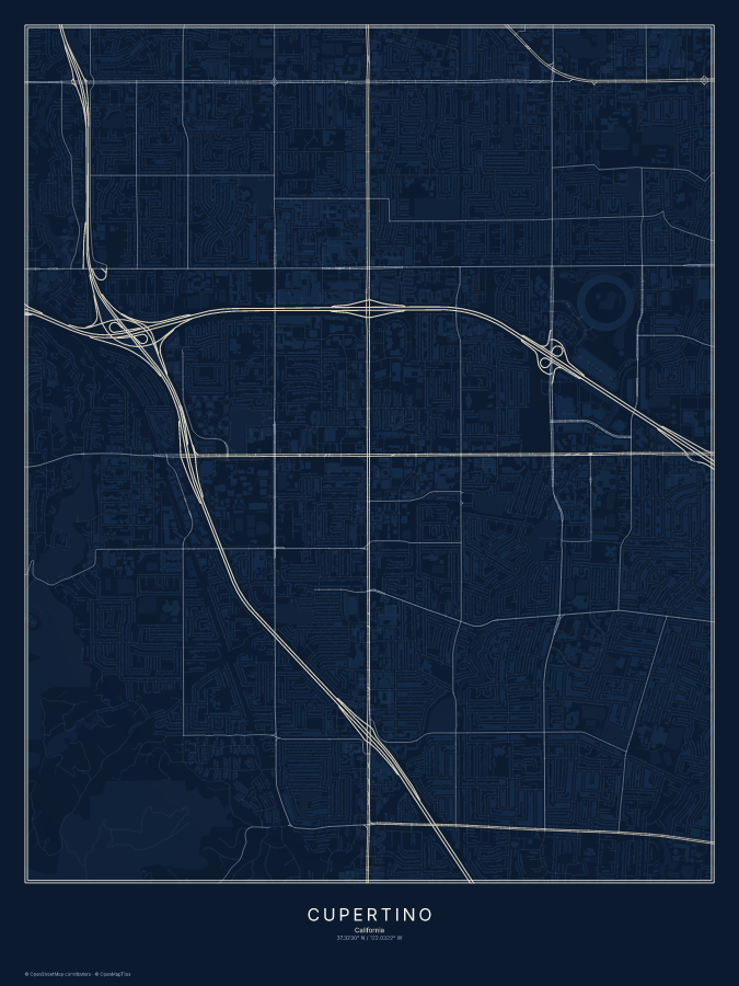 Cupertino map poster, midnight style