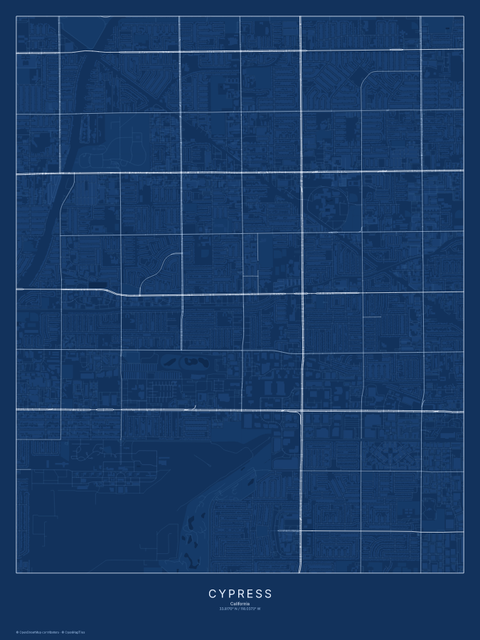 Cypress map poster, blueprint style