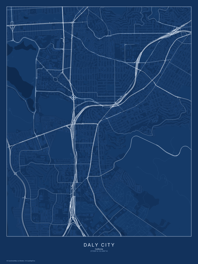Daly City map poster, blueprint style