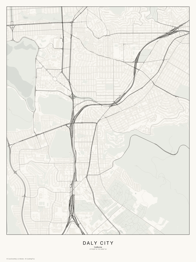 Daly City map poster, classic style