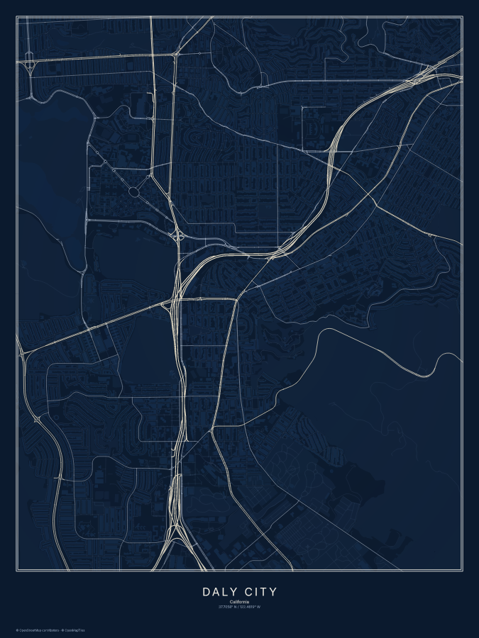 Daly City map poster, midnight style