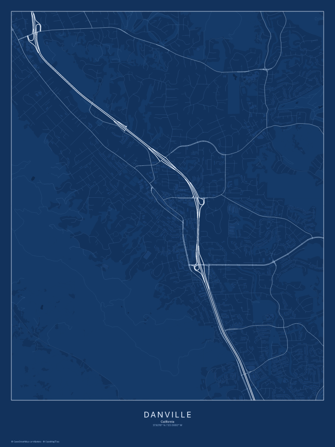 Danville map poster, blueprint style
