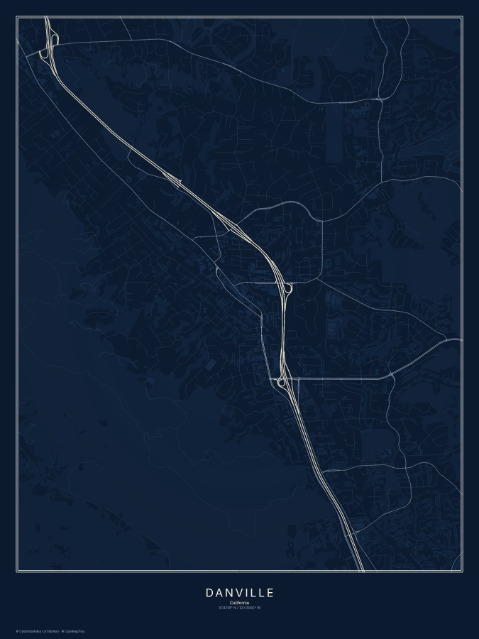 Danville map poster, midnight style