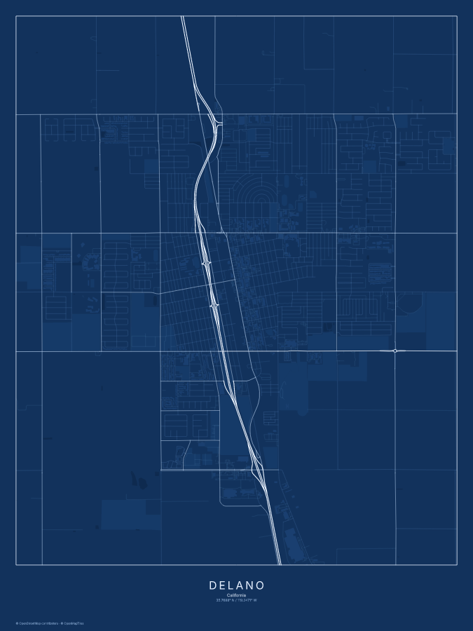 Delano map poster, blueprint style