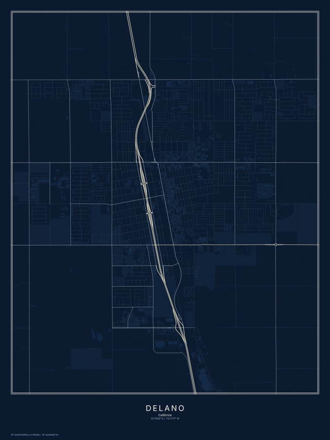 Delano map poster, midnight style