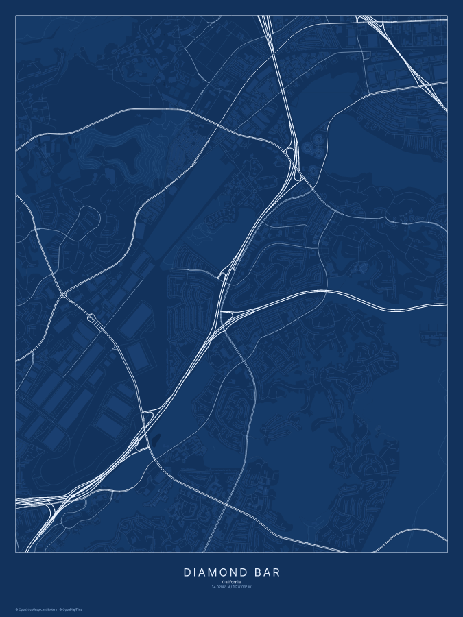 Diamond Bar map poster, blueprint style