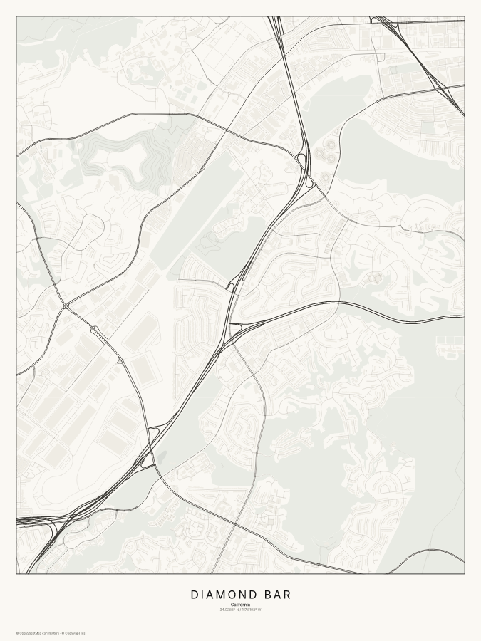 Diamond Bar map poster, classic style